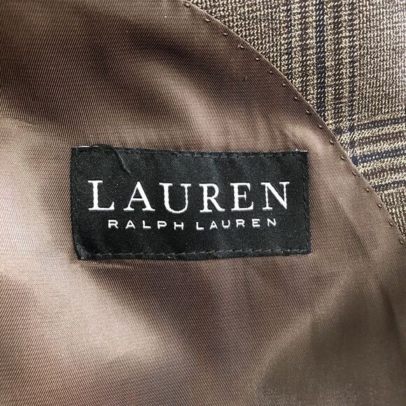 Lauren Ralph Lauren Brown Tan Plaid Polyester Blend Sport Coat Men’s 44L - Picture 7 of 8
